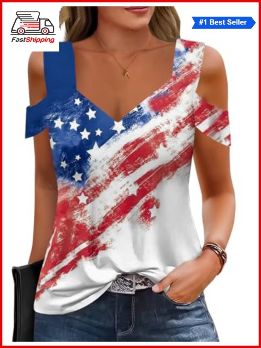 Cold Shoulder Summer Top Short Sleeve V-Neck Casual T-Shirt